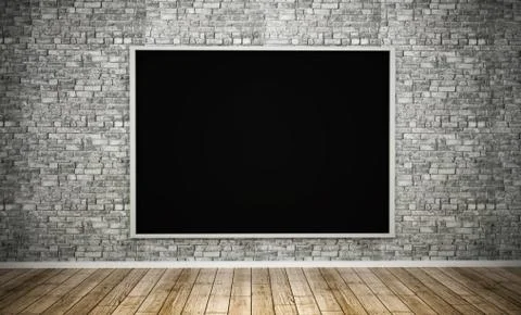 3d rendering blank sign board mock up on white brick wall interior Stock Illustration