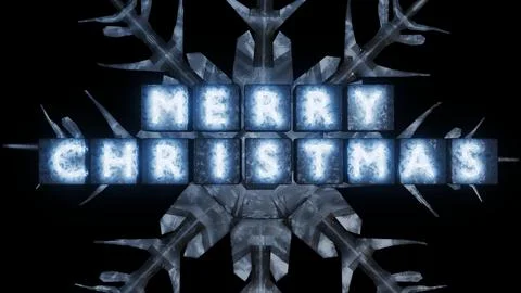 A 3d rendering of blocks spell out "MERRY CHRISTMAS" and snowflakes Stock Illustration