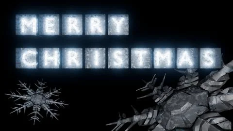A 3d rendering of blocks spell out "MERRY CHRISTMAS" and snowflakes Stock Illustration