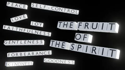 A 3D rendering of blocks spelling "THE FRUIT OF THE SPIRIT" Stock Illustration