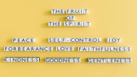 A 3D rendering of blocks spelling "THE FRUIT OF THE SPIRIT" Illustrazione stock