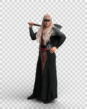 3D rendering of a blonde haired viking warrior woman standing in long dress w Stock Illustration