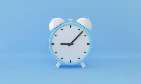 3D rendering of a blue alarm clock on a blue background Illustrazione stock