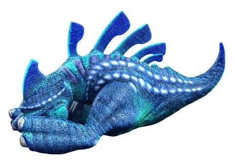 3D Rendering Blue Alien Creature on White Stock Illustration