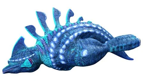 3D Rendering Blue Alien Creature on White Stock Illustration
