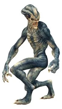 3D Rendering Blue Alien on White Stock Illustration