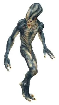 3D Rendering Blue Alien on White Stock Illustration