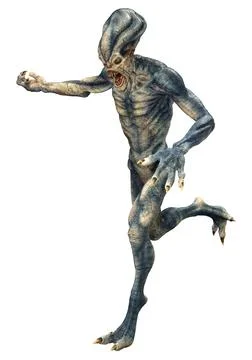 3D Rendering Blue Alien on White Stock Illustration