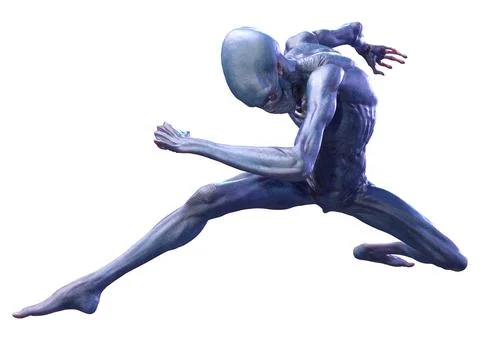 3D Rendering Blue Alien on White Stock Illustration