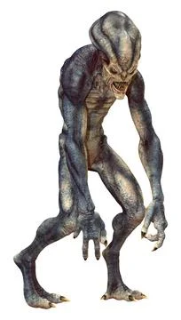 3D Rendering Blue Alien on White Stock Illustration