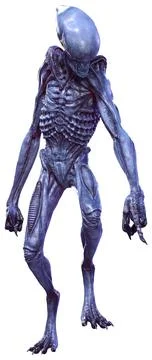 3D Rendering Blue Alien on White Stock Illustration