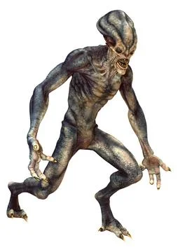 3D Rendering Blue Alien on White Stock Illustration