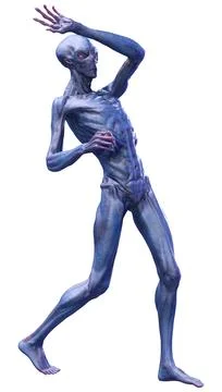 3D Rendering Blue Alien on White Stock Illustration
