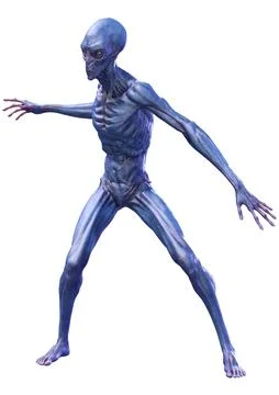 3D Rendering Blue Alien on White Stock Illustration