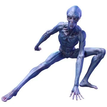 3D Rendering Blue Alien on White Stock Illustration
