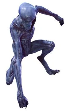 3D Rendering Blue Alien on White Stock Illustration