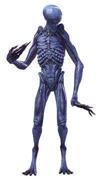 3D Rendering Blue Alien on White Stock Illustration