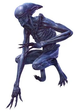 3D Rendering Blue Alien on White Stock Illustration