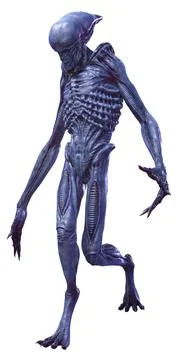 3D Rendering Blue Alien on White Stock Illustration