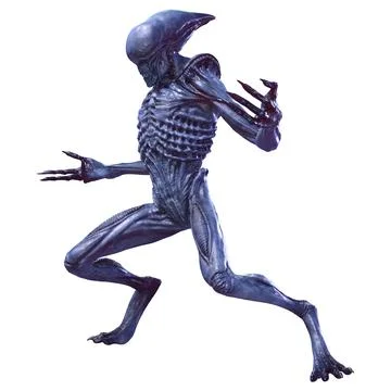 3D Rendering Blue Alien on White 库存插图