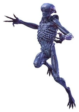 3D Rendering Blue Alien on White Stock Illustration