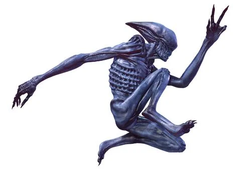 3D Rendering Blue Alien on White Stock Illustration