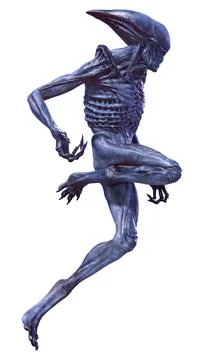3D Rendering Blue Alien on White Stock Illustration