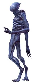 3D Rendering Blue Alien on White Ilustración de archivo