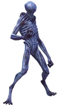 3D Rendering Blue Alien on White Stock Illustration