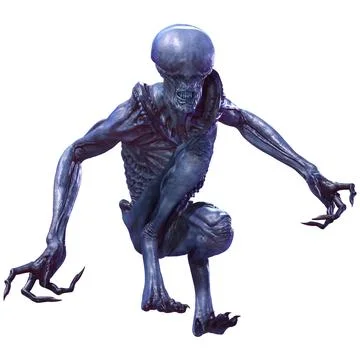 3D Rendering Blue Alien on White Stock-Illustration