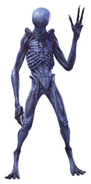 3D Rendering Blue Alien on White Illustrazione stock