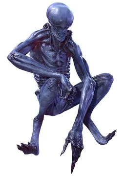 3D Rendering Blue Alien on White Stock-Illustration
