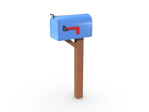 A 3D rendering of a blue and empty US Mailbox, closed with clean casing and r Stock Illustration
