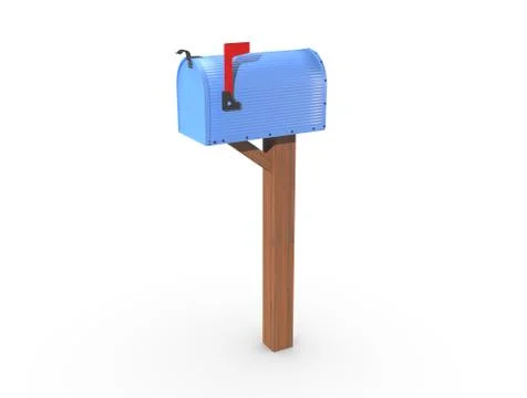A 3D rendering of a blue and empty US Mailbox, closed with corrugated casing Illustration