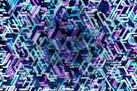 3D rendering. Blue and  pink pattern of cubes of different shapes. Minimalist Stock Illustration