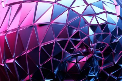 3D rendering. Blue and pink  pattern of triangles of different shapes. Minima Illustrazione stock