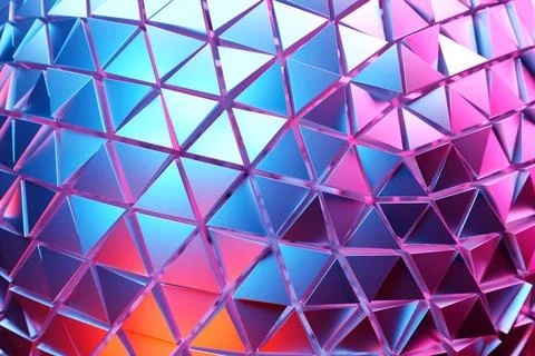 3D rendering. Blue and pink  pattern of triangles of different shapes. Minima 스톡 일러스트