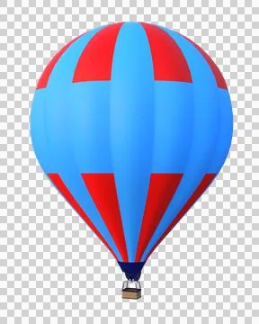 3D rendering of a blue and red hot air balloon in flight isolated on transpar Stock Illustration