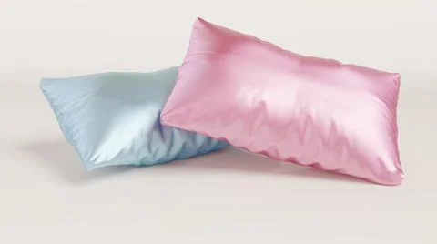 3D rendering of a blue and a red silk pillow Stock-Illustration