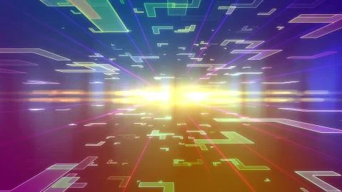 3d rendering of a blue and violet background with flying fantastic corners of Stock Illustration