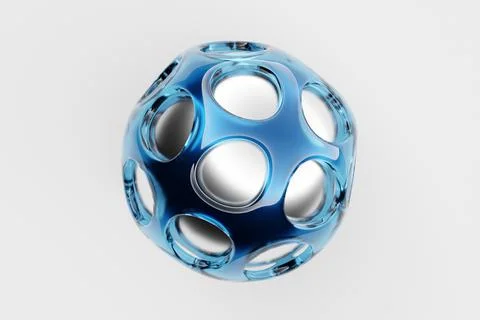 3D rendering. Blue ball with holes. Close-up of a geometric figure of a ball  스톡 일러스트