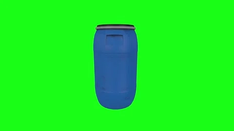 3D rendering of a blue barrel against a bright green background Stock Footage 297584291