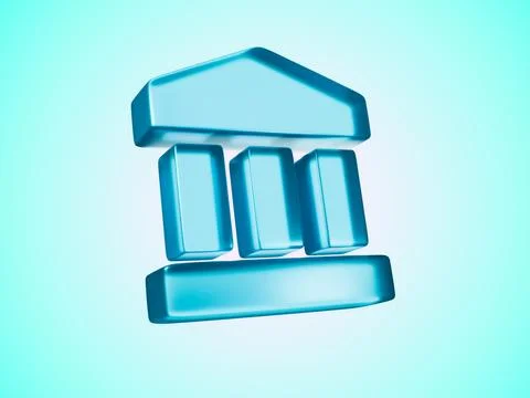 3D rendering of a blue classic bank building, corporate finance concept Ilustración de archivo