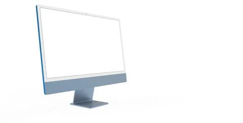 3D rendering of a blue computer with a white blank screen for copy space Stock Illustration