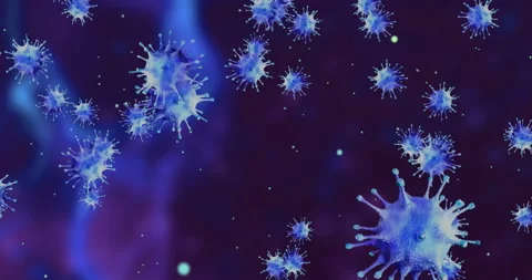3D rendering, blue coronavirus cells covid-19 influenza flowing on abstract Video stock 132265838