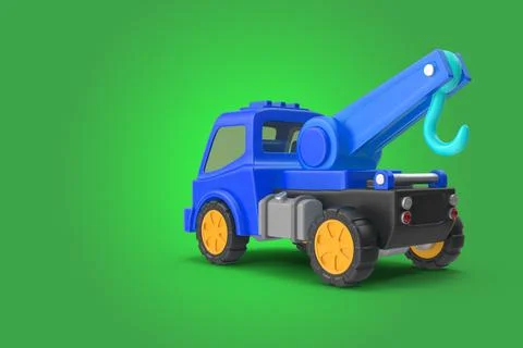 3D rendering blue crane toy on a green isolated background Stock Illustration