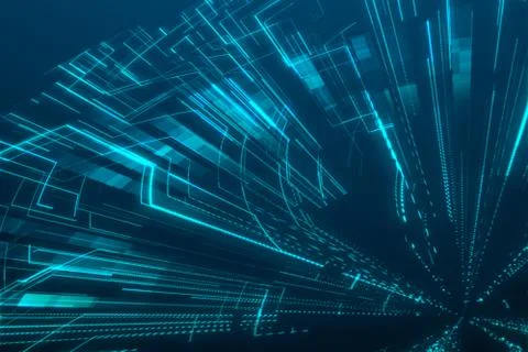 3d rendering, blue diverging technological lines 스톡 일러스트