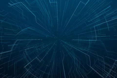 3d rendering, blue diverging technological lines イラスト素材