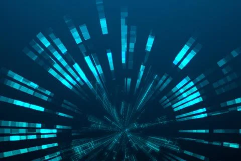 3d rendering, blue diverging technological lines 库存插图