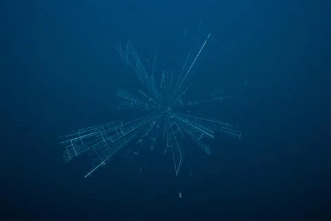 3d rendering, blue diverging technological lines 스톡 일러스트